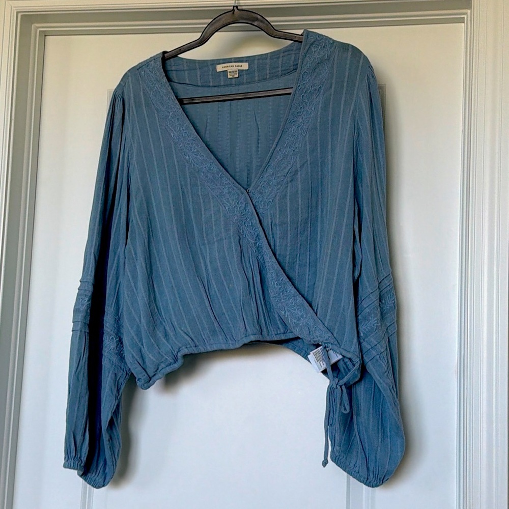 American Eagle Cropped Wrapped Front Blouse Size XXL